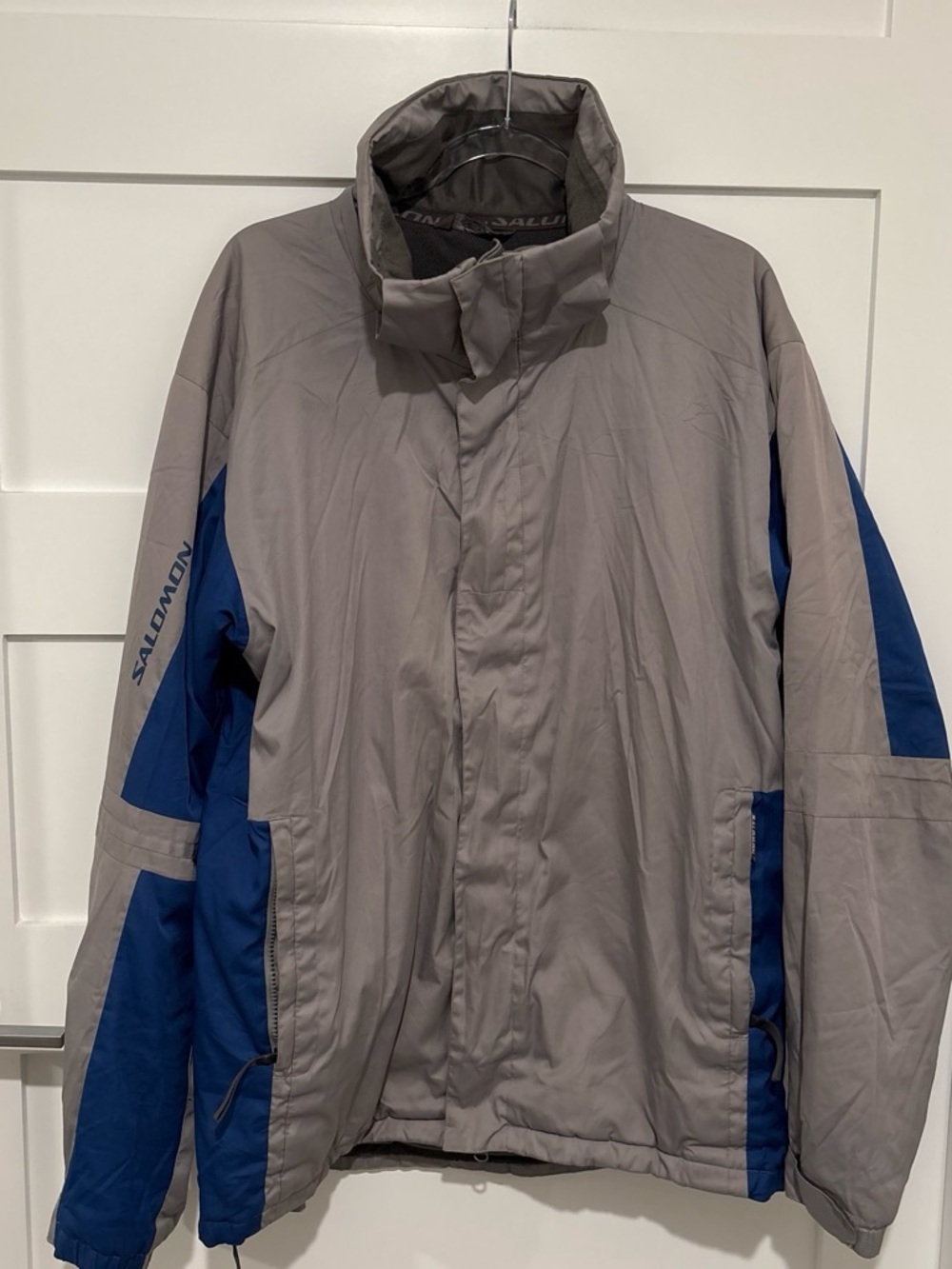 Vintage Gorpcore Salomon Technical Men's Grey and Blue Insulated Jacket